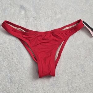 NWT Victoria's Secret Bright Red Swimwear Bikini Bottom Sexy Cheeky Size Large